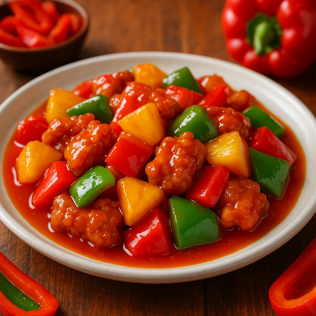 Enjoy an online jigsaw puzzle designed for browser play, featuring a vibrant food scene of sweet-and-sour chicken.