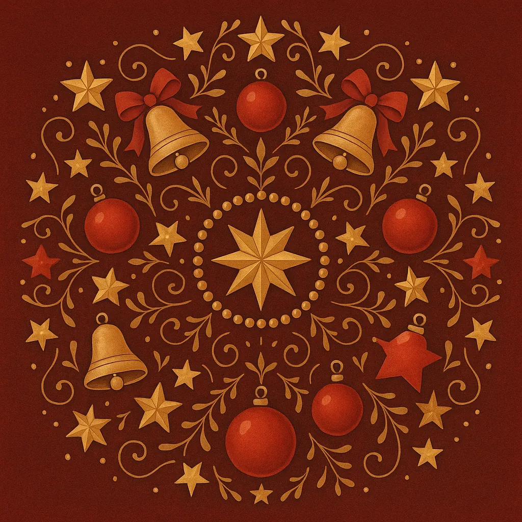 Enjoy an online jigsaw puzzle designed for browser play, featuring a festive holiday motif of ornaments and decorative stars.