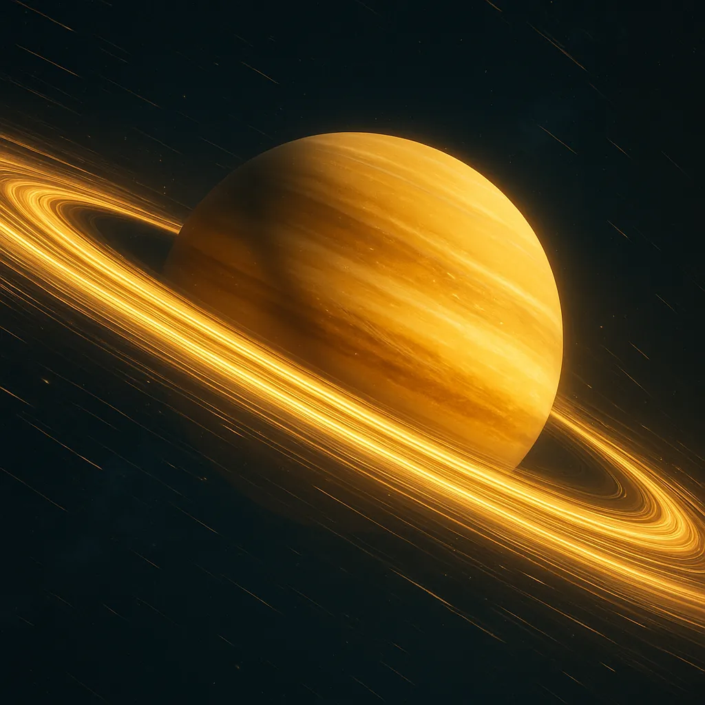 Play an online jigsaw puzzle in your browser that shows a glowing, ringed planet set against the black of deep space — a striking space-themed image perfect for
