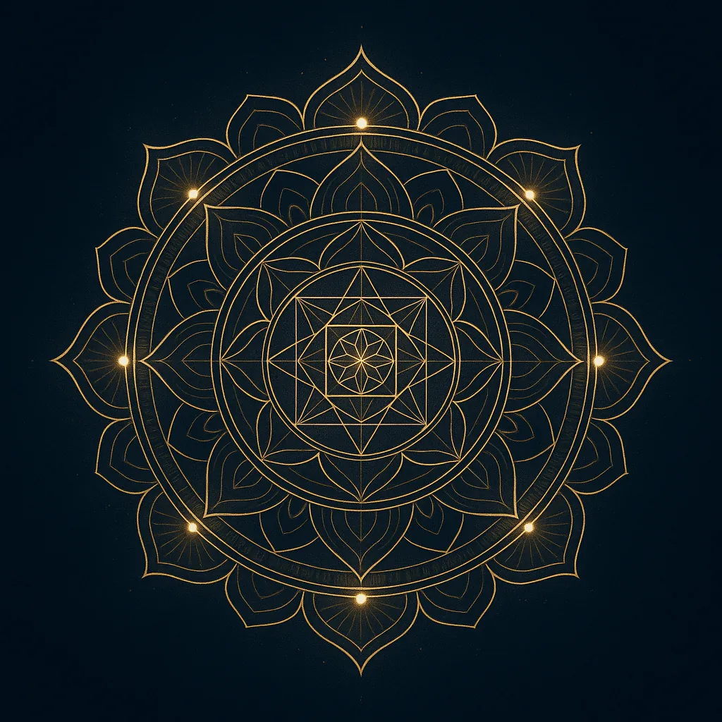 Enjoy an online jigsaw puzzle designed for browser play, featuring a delicate golden mandala and intricate geometric art.