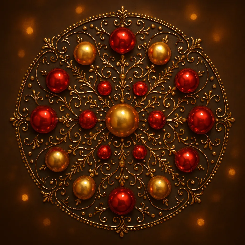 Enjoy an online jigsaw puzzle designed for browser play, featuring an ornate decorative mandala that blends festive and artful themes.