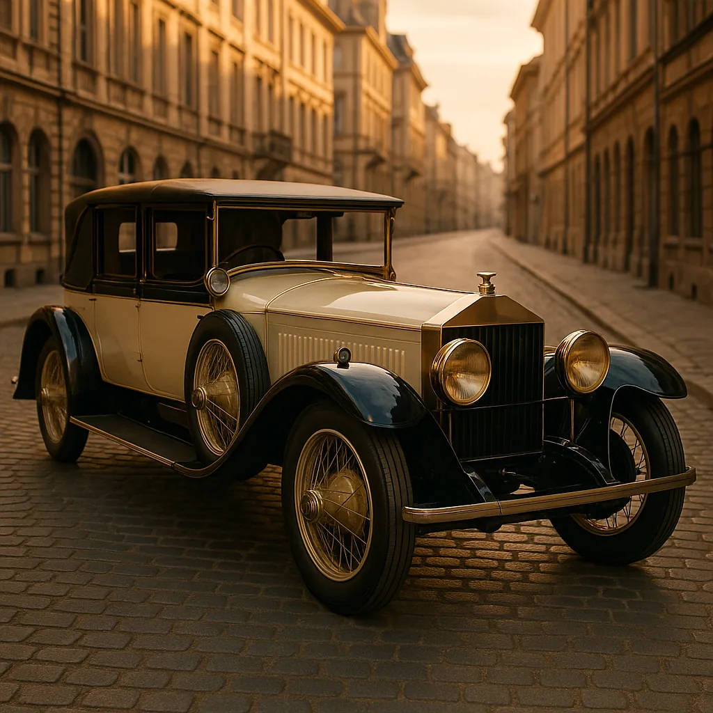 Discover a puzzle with a beautifully preserved vintage car parked on a quiet cobblestone street at golden hour.