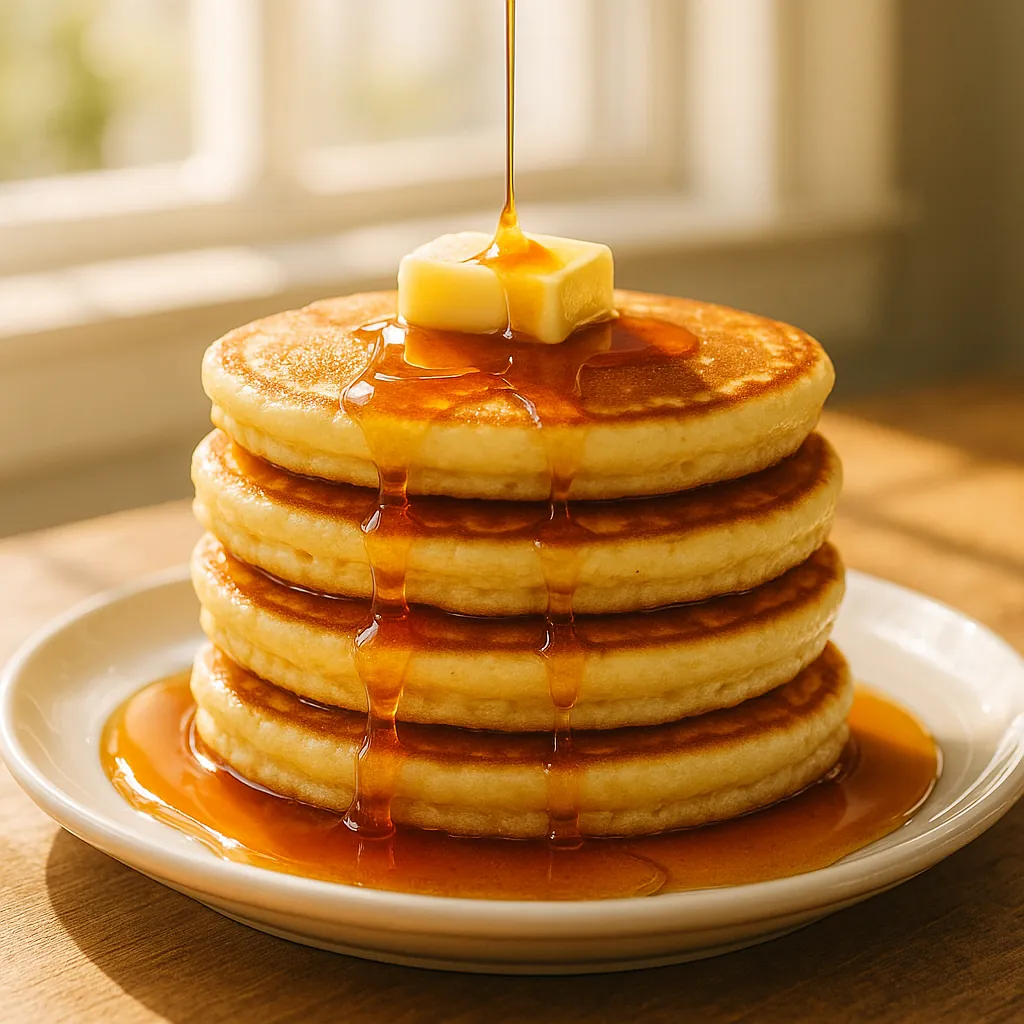 Discover a puzzle with a mouthwatering stack of golden pancakes topped with a melting pat of butter and amber syrup slowly dripping down each fluffy layer.