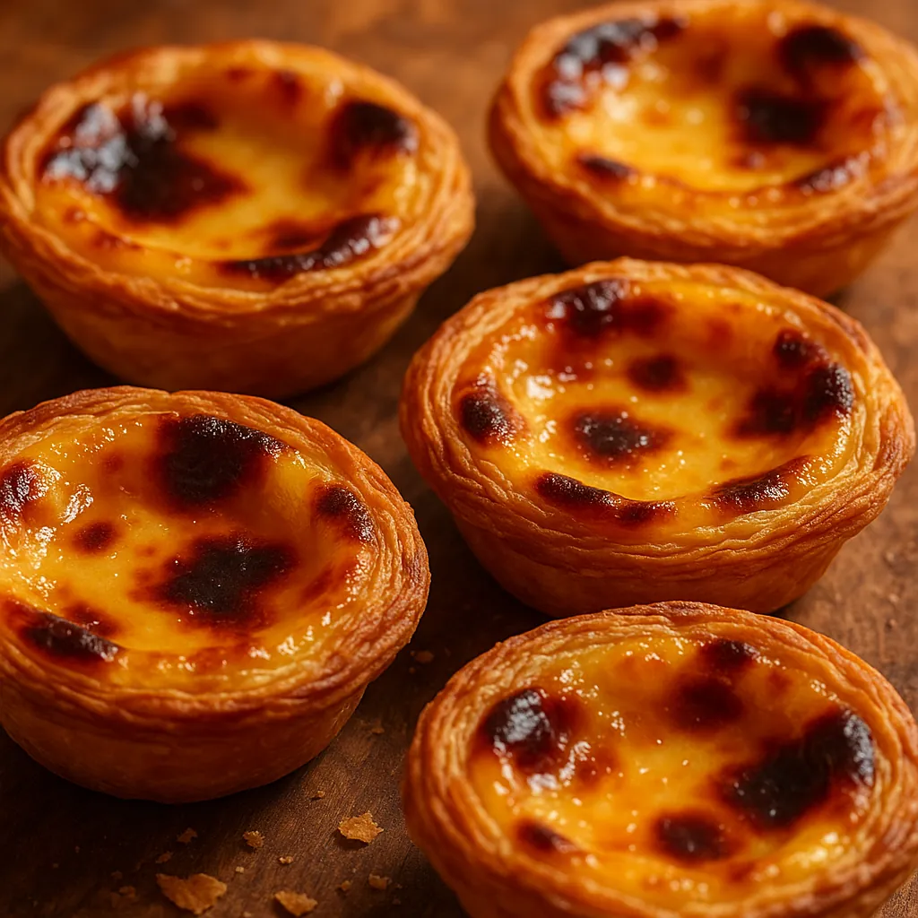 This online jigsaw puzzle features a close-up of golden Portuguese custard tarts, perfect for food lovers to enjoy in the browser.