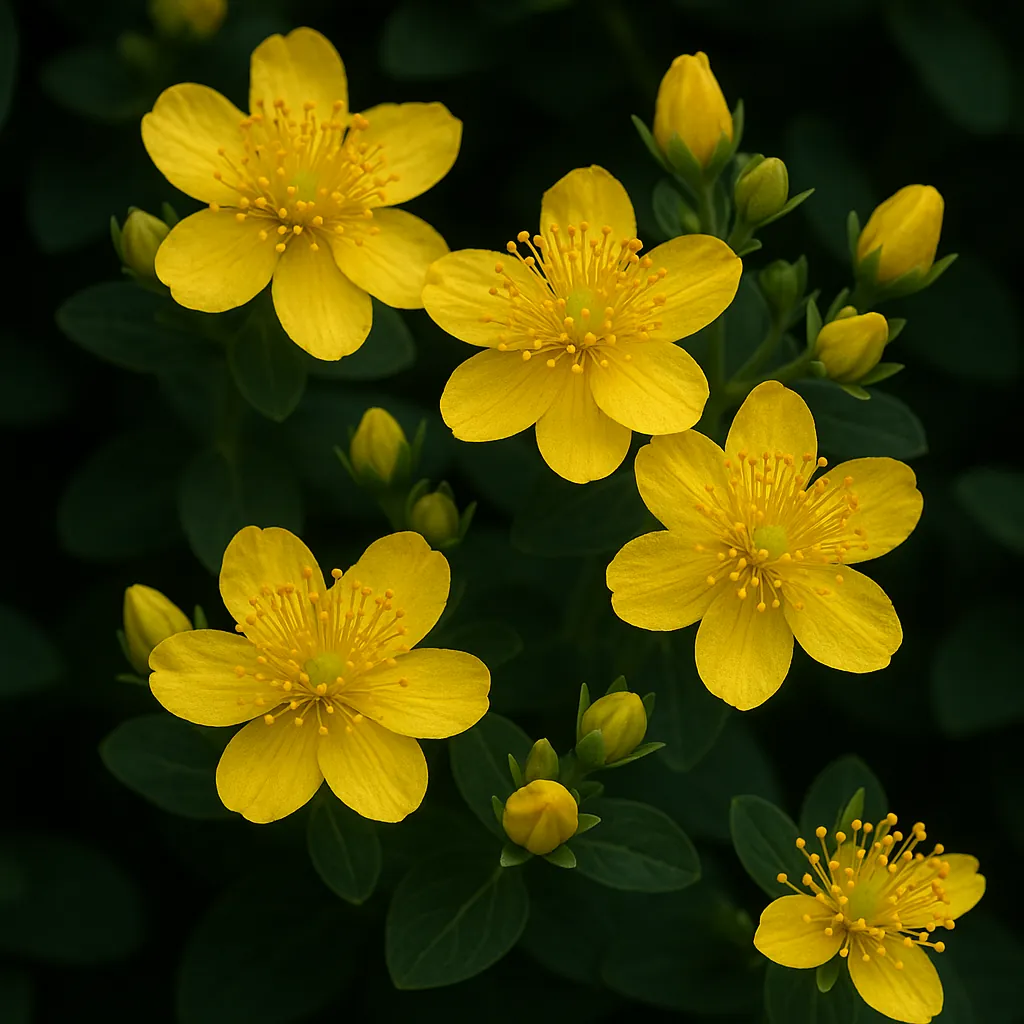 Discover a puzzle with bright yellow wildflowers in a close-up garden view, each delicate petal and golden stamen set against deep green foliage.