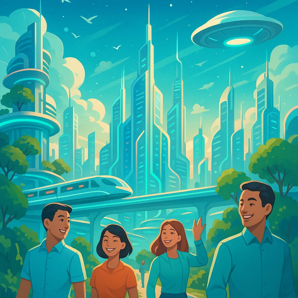 Enjoy an online jigsaw puzzle designed for browser play, featuring a bright futuristic cityscape that blends urban life and sci‑fi charm.