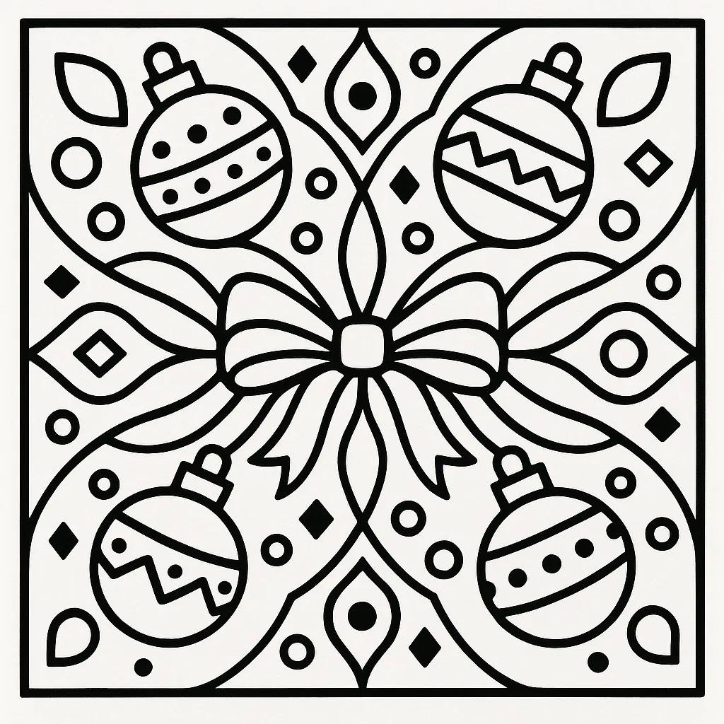 This online jigsaw puzzle features a festive holiday design of ornaments and ribbons, ideal for seasonal play in your browser.