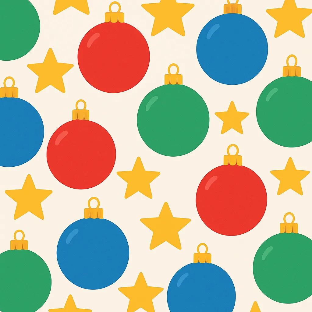 This online jigsaw puzzle features a cheerful pattern of holiday ornaments and stars, perfect for seasonal browser play.