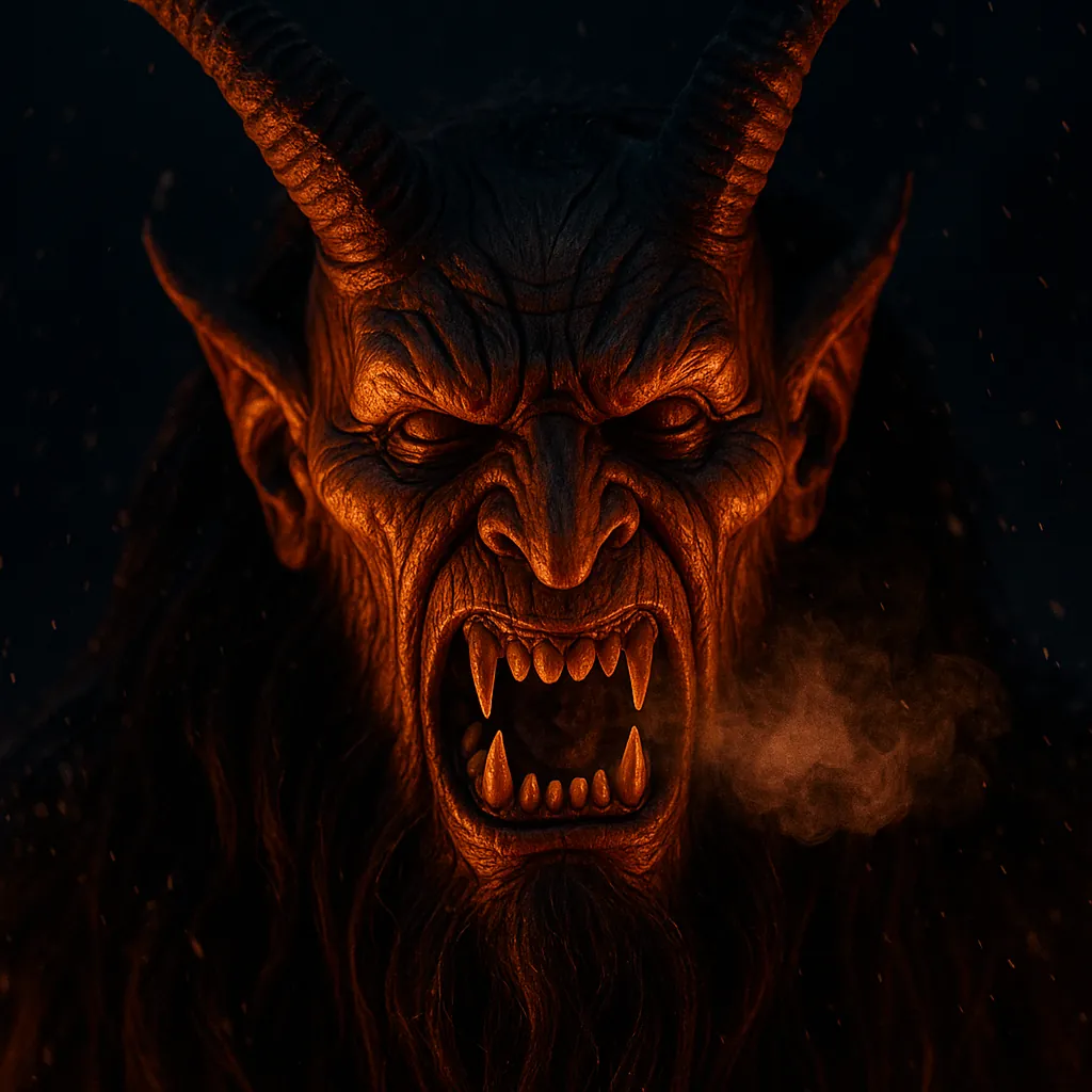 Discover a puzzle with a dramatic, horned creature rendered in deep blacks and glowing ember-orange highlights, its snarling face and sharp teeth illuminated as