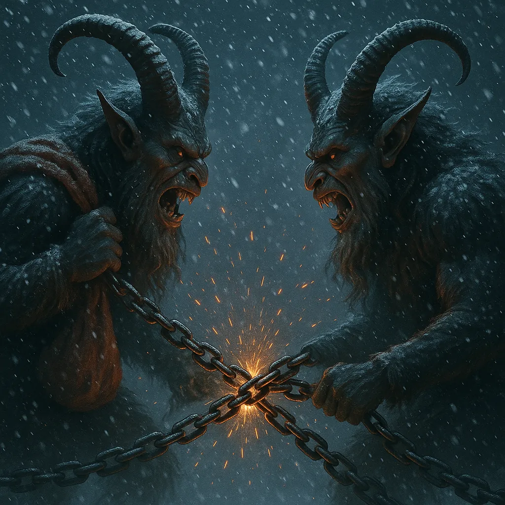 Discover a puzzle with two fierce, horned mythic creatures locked in a dramatic standoff, their snarling faces lit by a bright burst of orange sparks where heav
