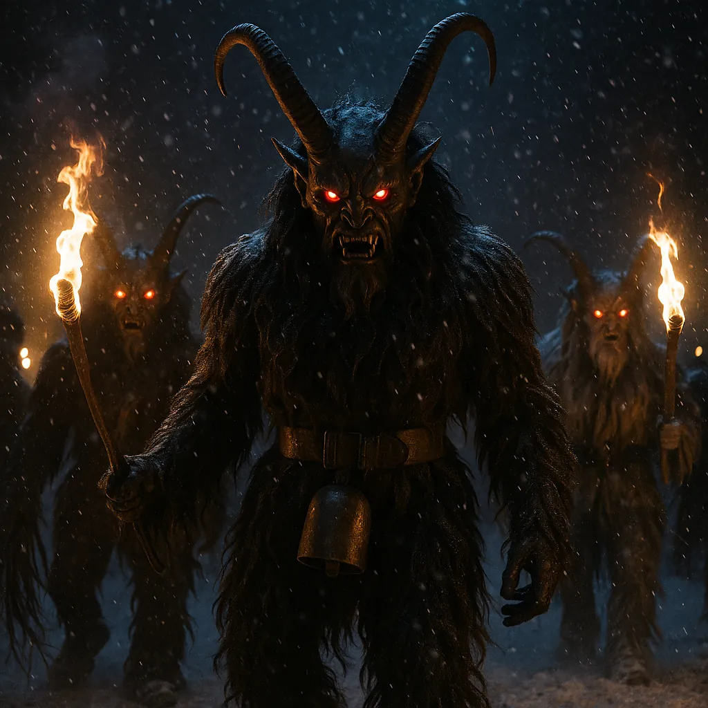 Discover a puzzle with a dramatic night scene of horned, fur-clad figures marching through falling snow, their torches casting warm orange light against deep bl