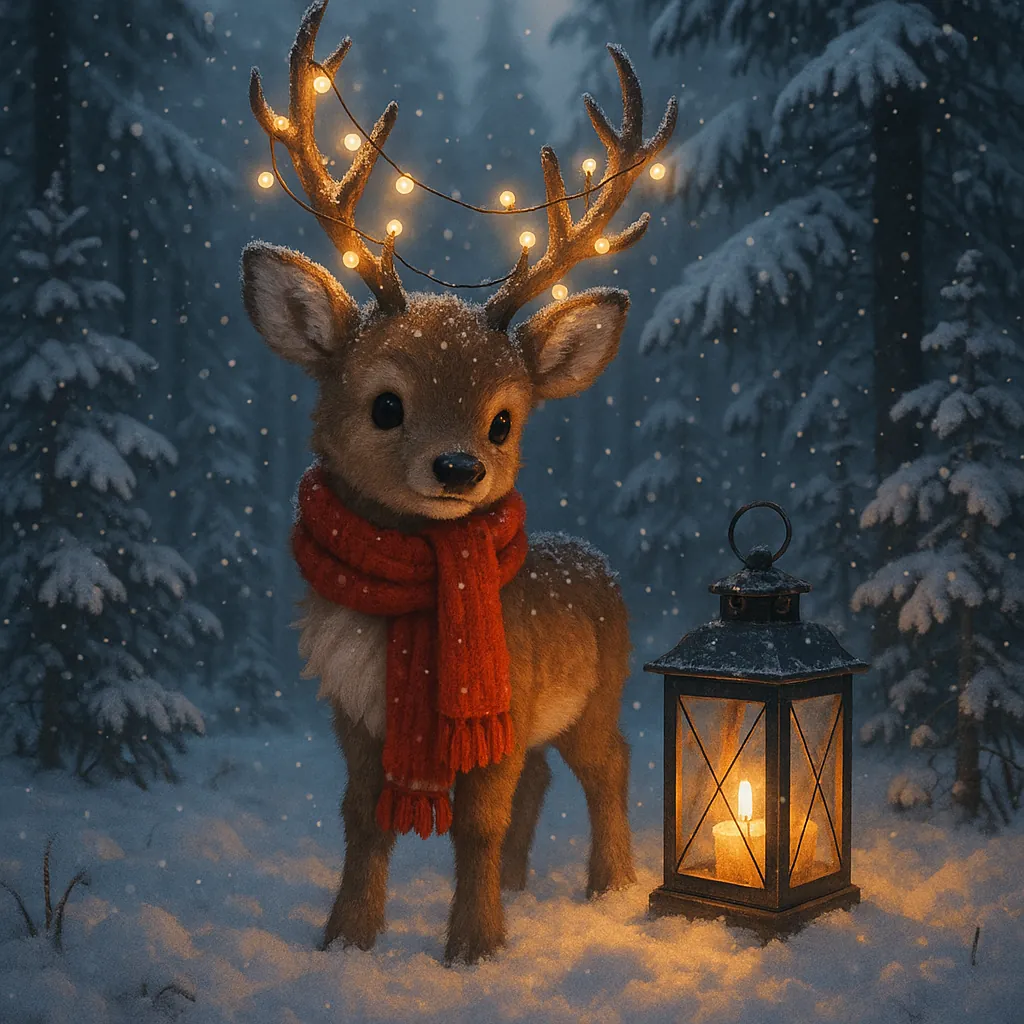 Enjoy an online jigsaw puzzle designed for browser play, featuring a charming winter animal scene with a cute young deer at its heart.