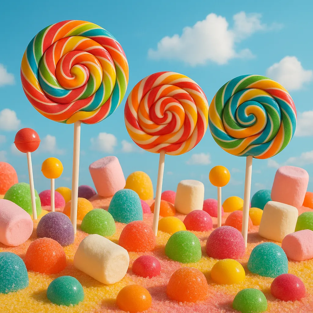 This online jigsaw puzzle features a cheerful candyland scene perfect for browser play, centered on colorful sweets and lollipops.