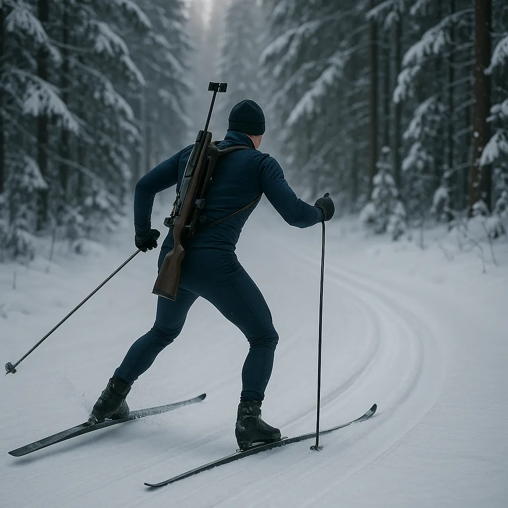 Play an online jigsaw puzzle in your browser that shows a winter nature scene blending outdoor sports and quiet forest life.