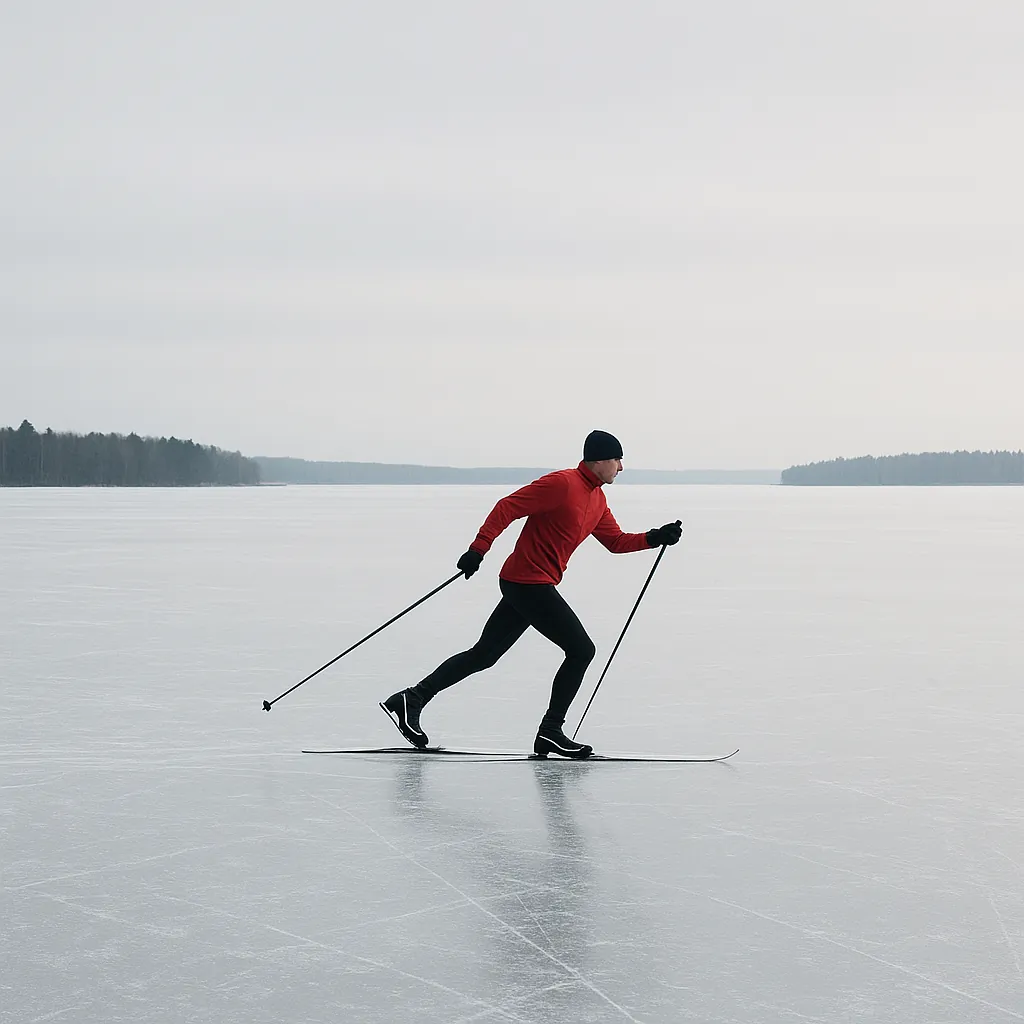 This online jigsaw puzzle features a minimalist winter scene of outdoor sports and nature, playable right in your browser.