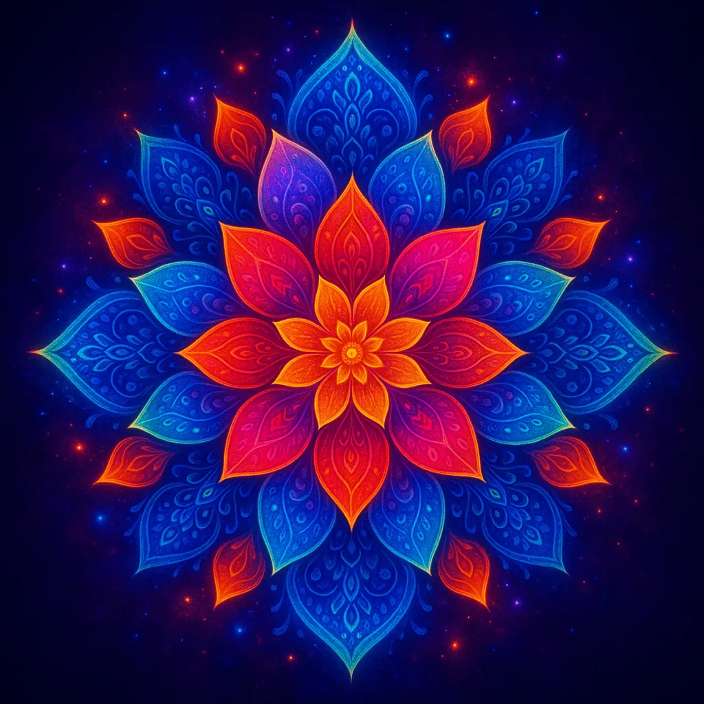 Enjoy an online jigsaw puzzle designed for browser play, featuring a vibrant mandala-style floral artwork that celebrates color and symmetry.