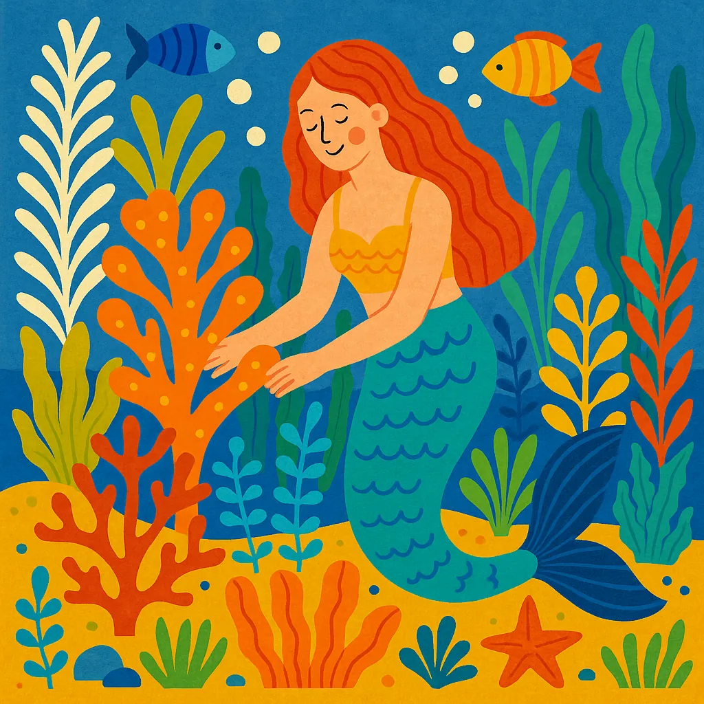 Enjoy assembling a puzzle depicting a whimsical mermaid tending a vibrant coral garden beneath the sea.
