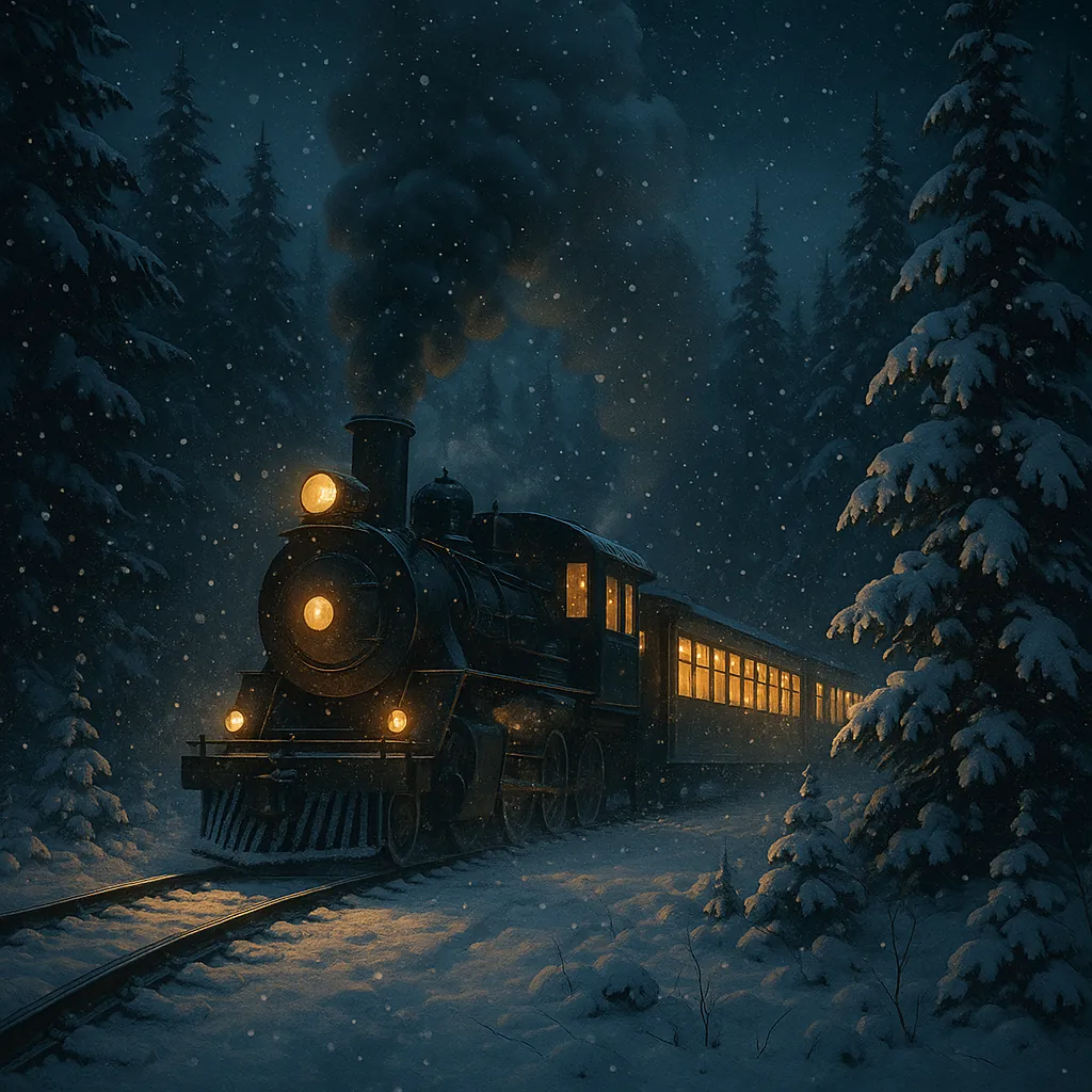 Here’s an online jigsaw puzzle you can play in your browser, featuring a wintry night scene of a classic steam train winding through a snowy forest.