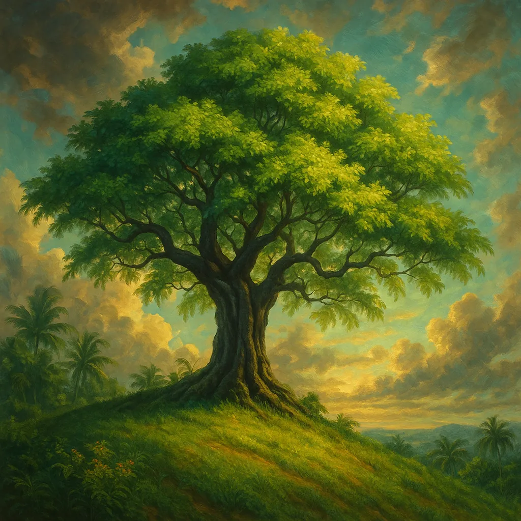 Discover a puzzle with a majestic lone tree standing on a sunlit hill under a sky of golden clouds.