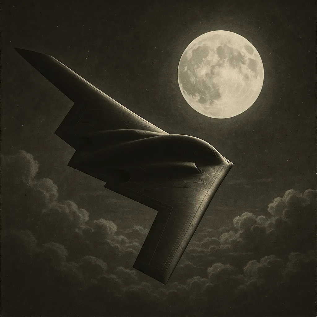 Discover a puzzle with a sleek stealth bomber gliding beneath a glowing full moon over a sea of softly lit clouds.
