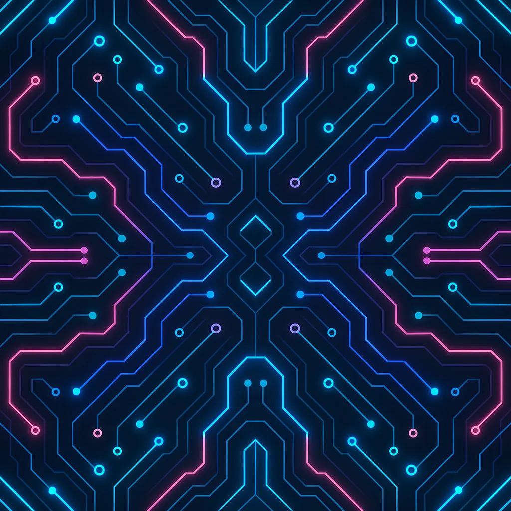 Discover a puzzle with a glowing neon circuit-board pattern that radiates symmetry and modern style.