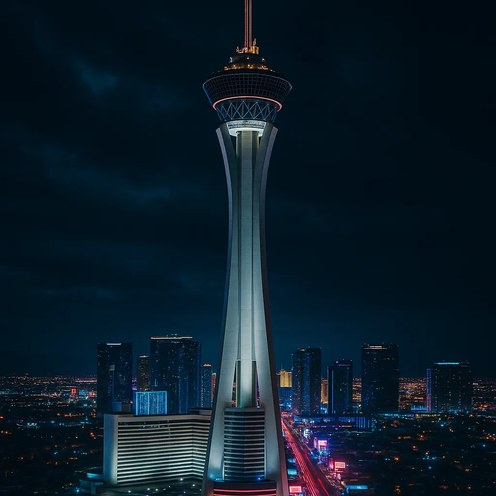 Discover a puzzle with a striking night view of a lone observation tower rising above a neon-lit cityscape.