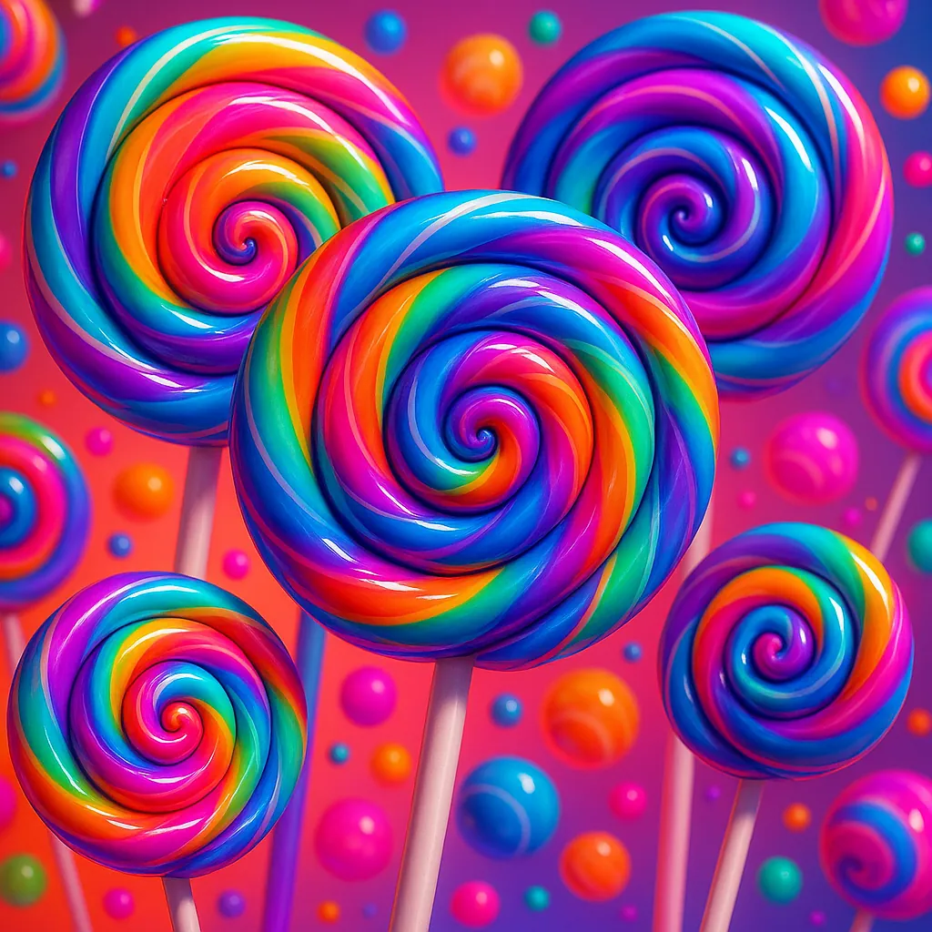Enjoy an online jigsaw puzzle designed for browser play, featuring a vibrant food-themed scene of rainbow swirl lollipops.