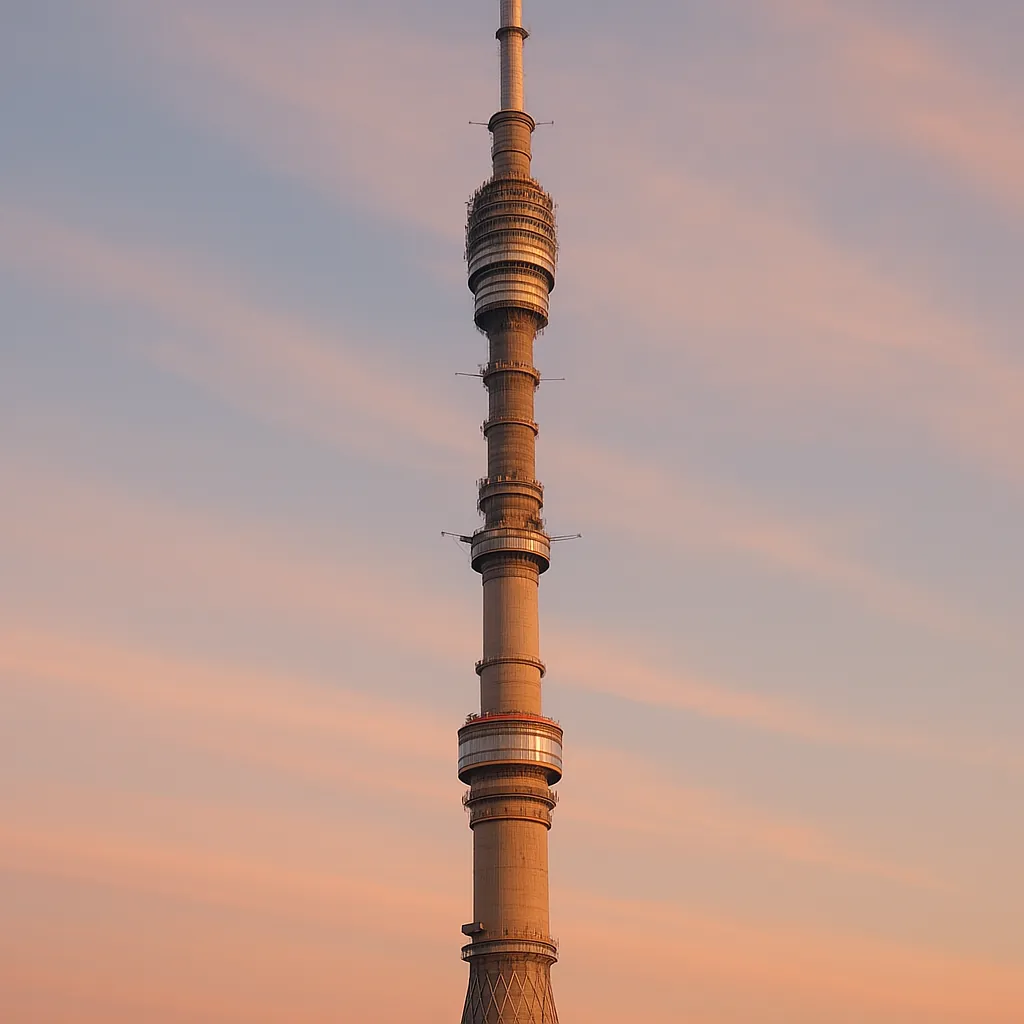 Discover a puzzle with a tall observation tower standing against a pastel sunset sky.
