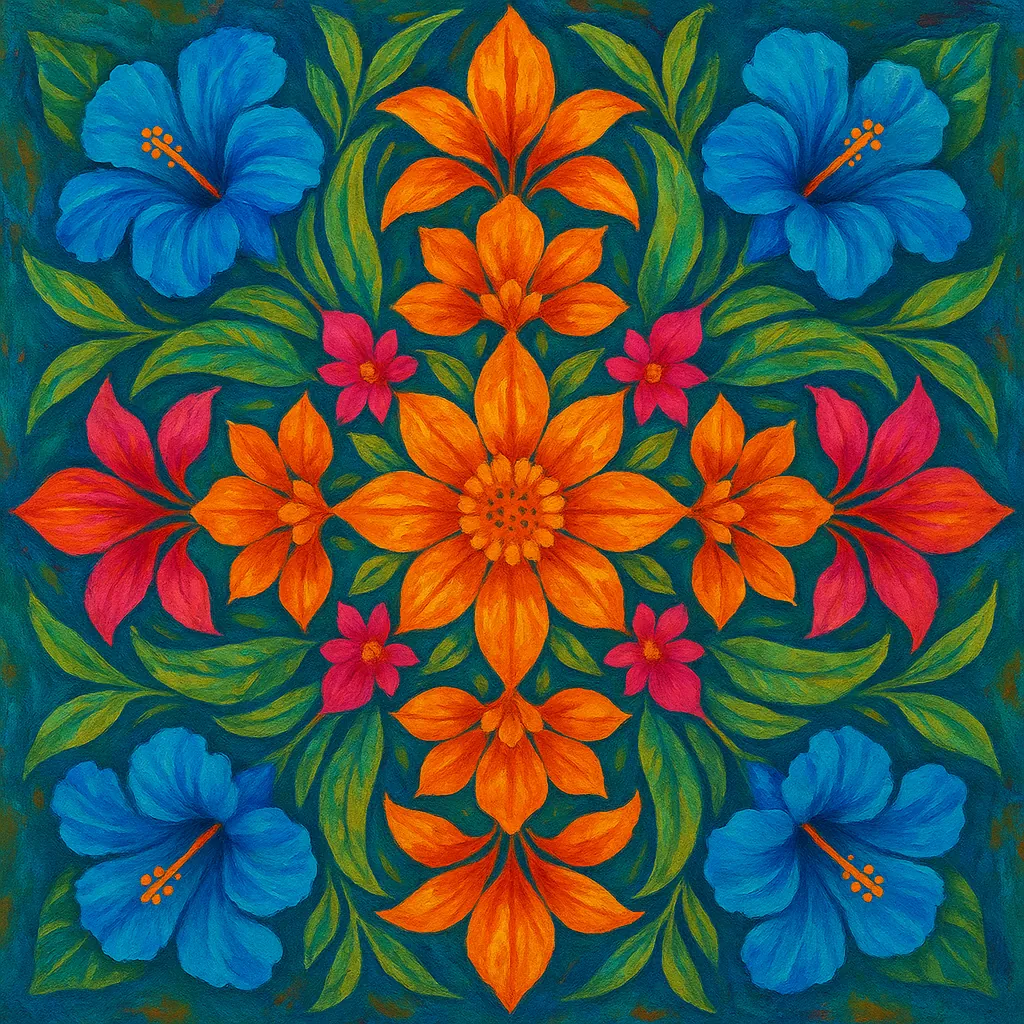 This online jigsaw puzzle features a vibrant floral artwork full of colorful flowers and lush foliage, perfect for flower and art lovers to enjoy in the browser
