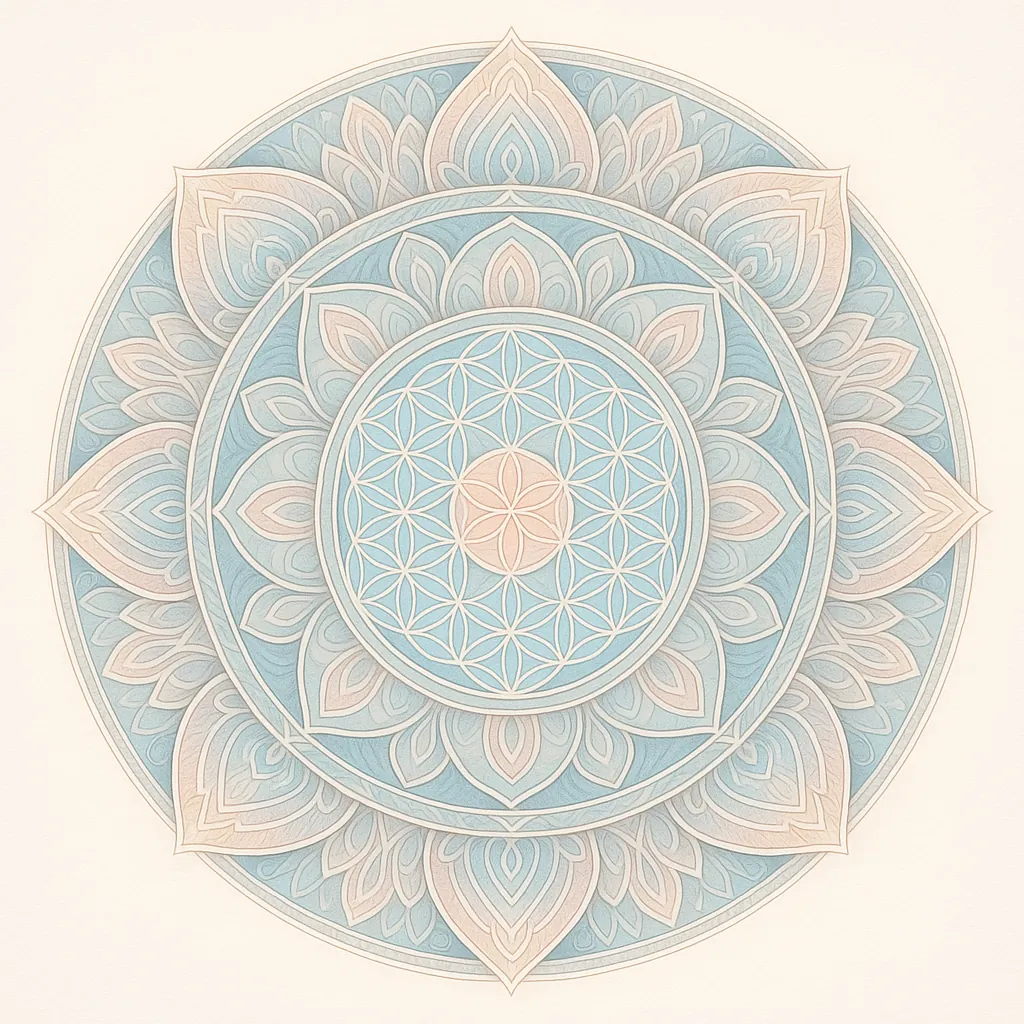 Enjoy an online jigsaw puzzle designed for browser play, featuring a delicate mandala artwork inspired by floral geometry and sacred patterning.