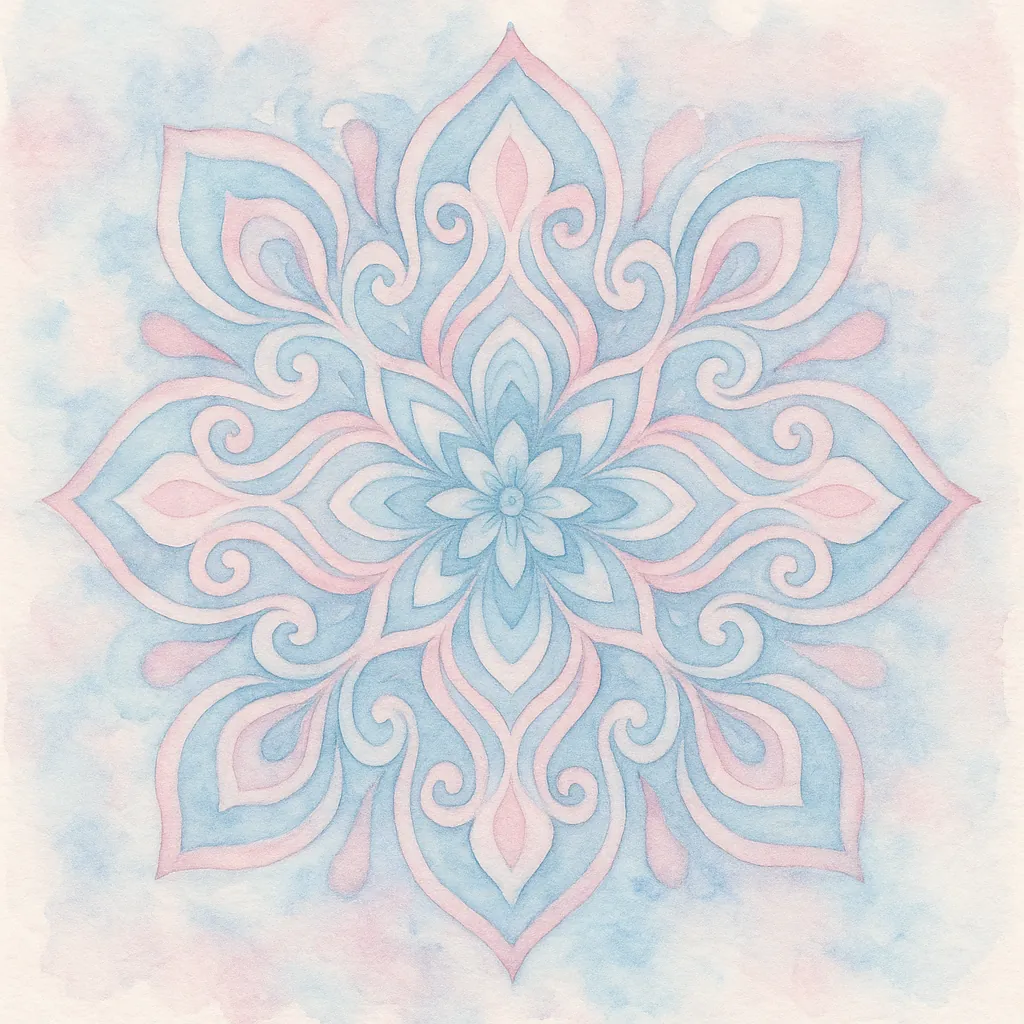 Enjoy an online jigsaw puzzle designed for browser play, featuring a delicate watercolor mandala in soft pastel tones.
