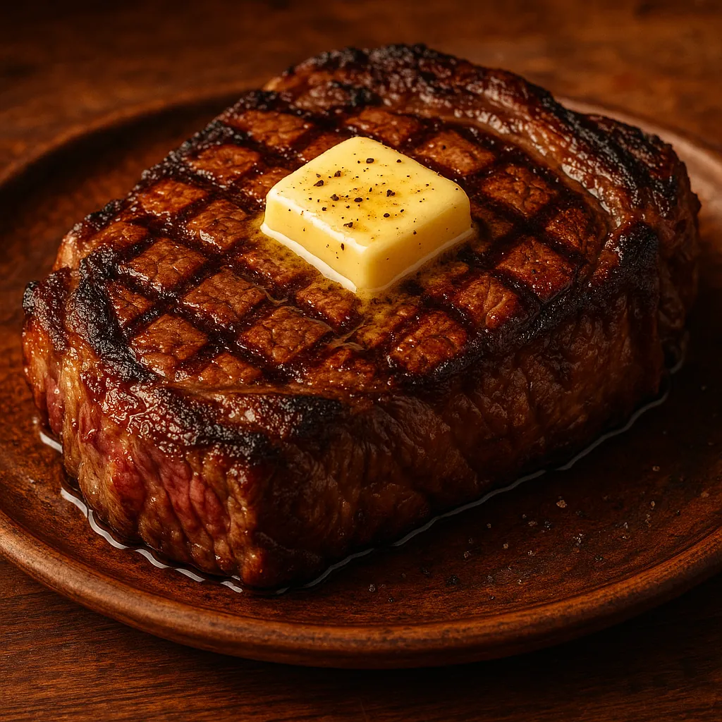 Discover a puzzle with a close-up of a perfectly grilled steak topped with a melting pat of butter — rich mahogany and caramelized grill marks contrast with the