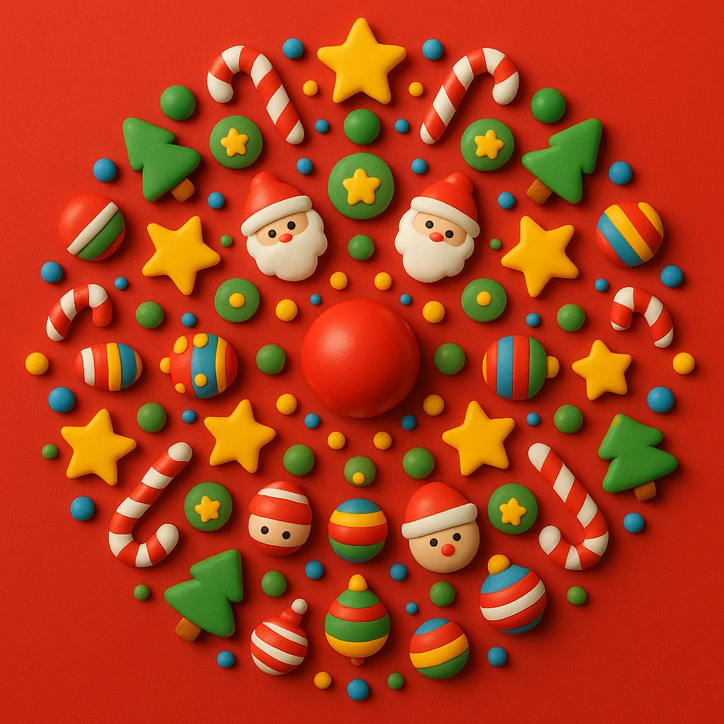 This online jigsaw puzzle features a cheerful holiday arrangement full of Christmas ornaments and festive treats, playable right in your browser.