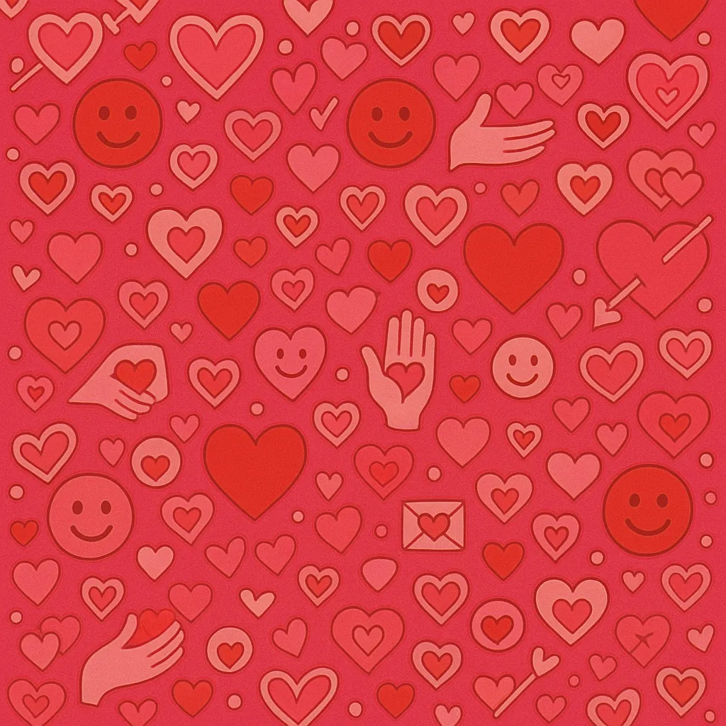 Enjoy an online jigsaw puzzle designed for browser play, featuring a cheerful Valentine‑style pattern of hearts and friendly icons.