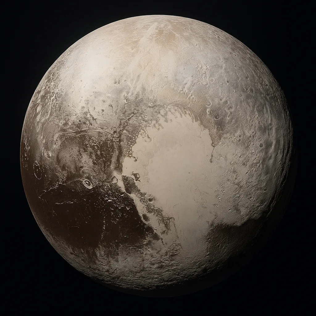 Discover a puzzle with a close-up view of a distant icy world, showing muted browns, creams, and soft grays that highlight cratered textures and sweeping frozen