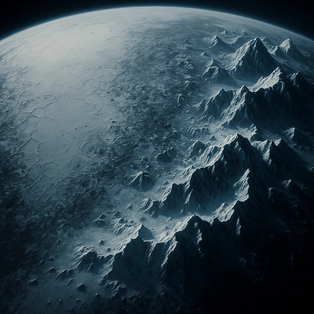 Discover a puzzle with a dramatic, otherworldly vista of icy mountains rising along a curved planetary horizon.