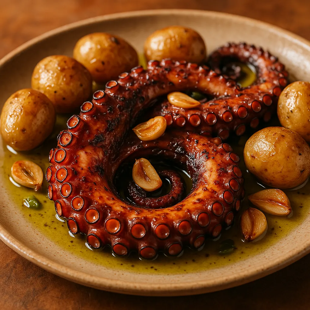 Here’s an online jigsaw puzzle you can play in your browser, focused on a savory food scene of roasted octopus and potatoes.