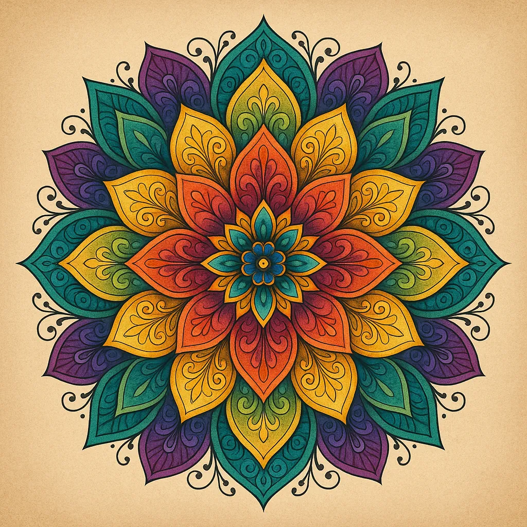 Enjoy an online jigsaw puzzle designed for browser play, featuring a vibrant mandala illustration that blends art and decorative pattern.