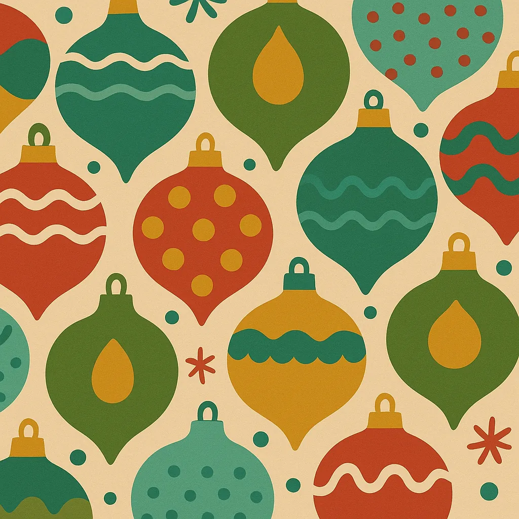 Enjoy an online jigsaw puzzle designed for browser play, featuring a cheerful pattern of holiday ornaments and decorative shapes.