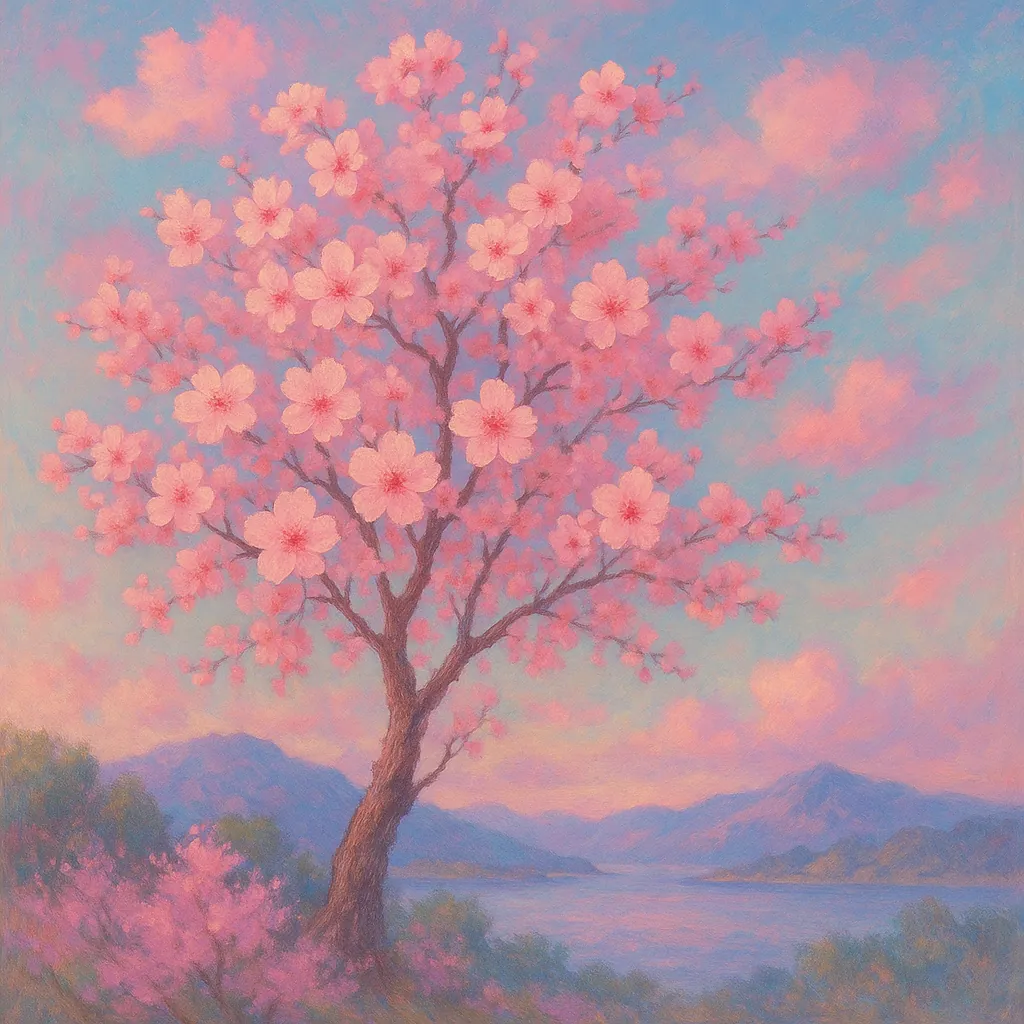 Enjoy assembling a puzzle depicting a blossoming cherry tree in soft pastel hues.