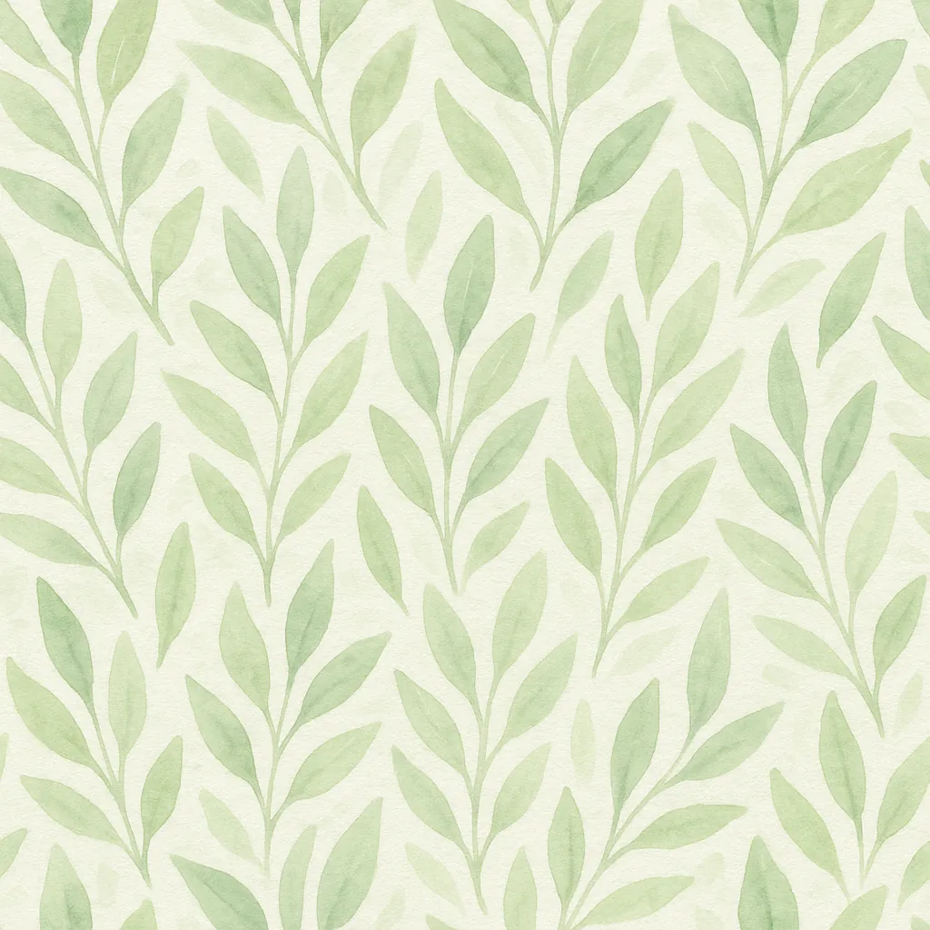 Discover a puzzle with a soft watercolor pattern of pale green leaves arranged in gentle, repeating sprigs against a warm off-white background.