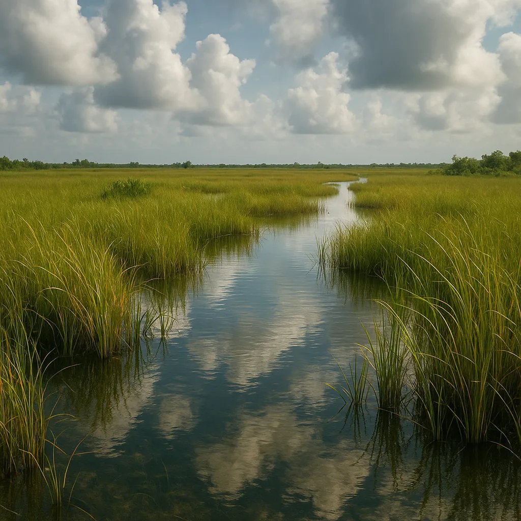 Enjoy an online jigsaw puzzle designed for browser play, featuring a tranquil marsh landscape that celebrates nature and peaceful wetlands.