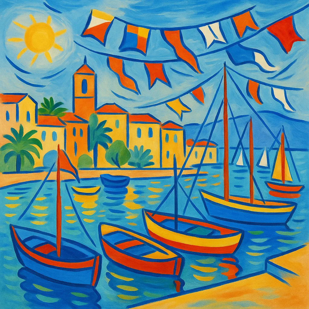 Discover a puzzle with a vibrant seaside scene on PuzzleFree.Game, filled with colorful boats bobbing in a sunlit harbor beneath fluttering pennants.