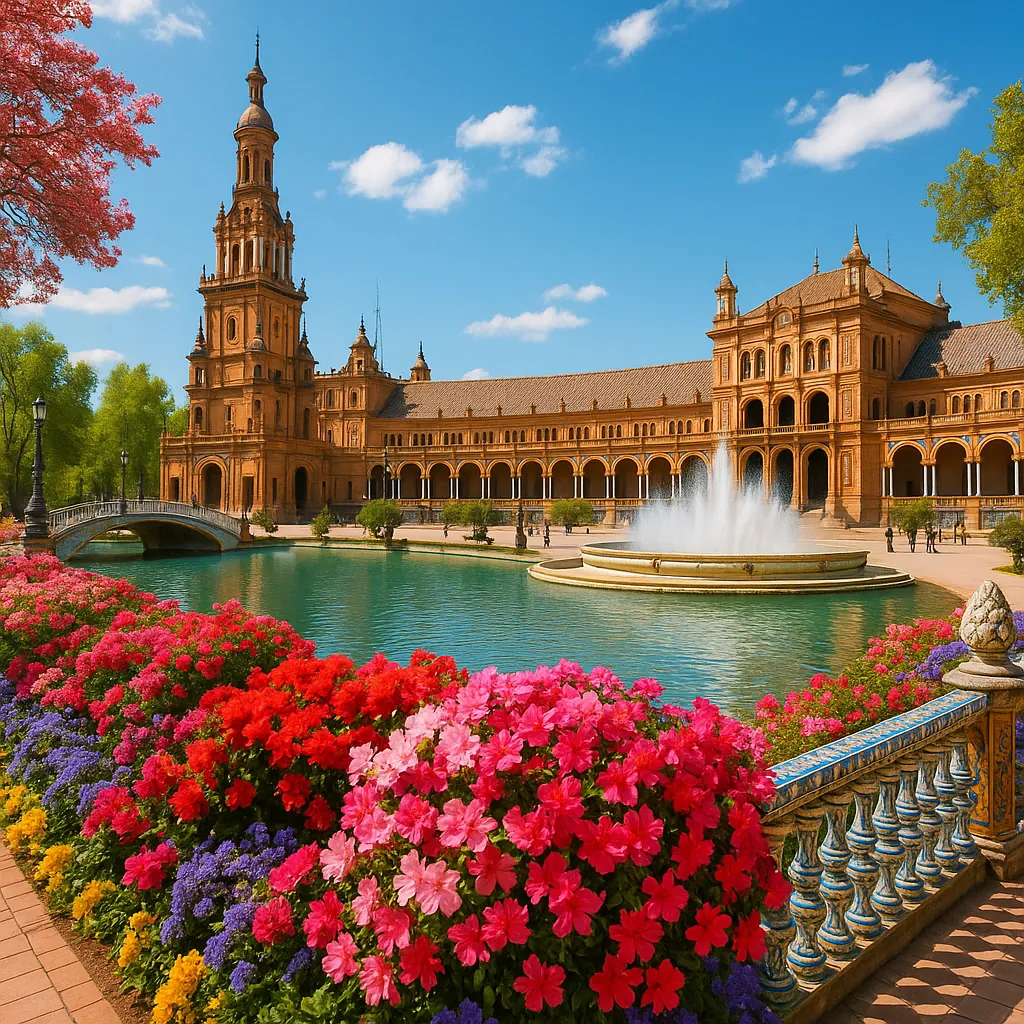 Discover a puzzle with a sunlit plaza complete with warm terracotta architecture, an arched colonnade and a graceful tower beside a sparkling central fountain.