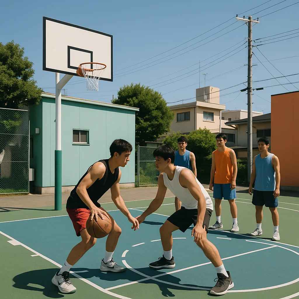 Enjoy an online jigsaw puzzle designed for browser play, featuring a lively outdoor basketball scene and summertime sports energy.