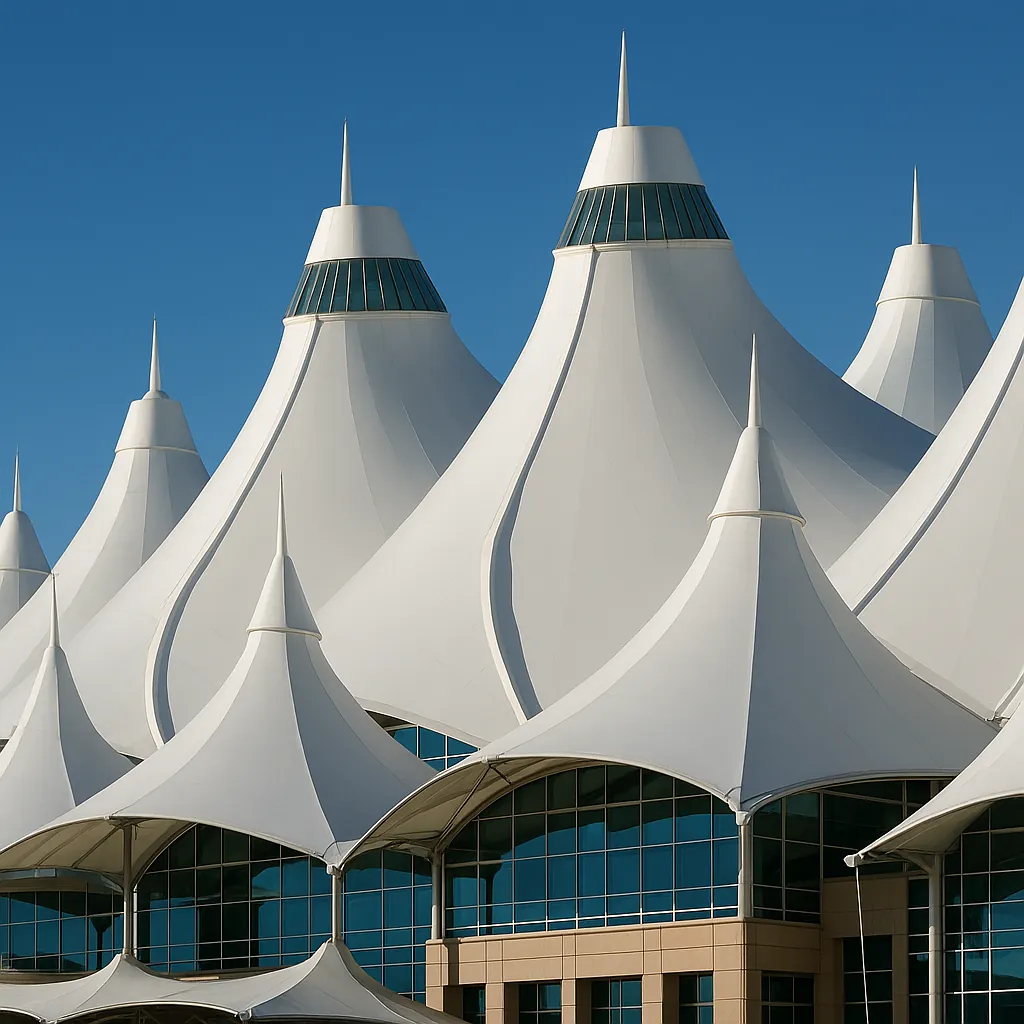 Discover a puzzle with striking white, tent‑like architectural peaks set against a deep blue sky, where smooth, curving surfaces and sharp spires create a sooth