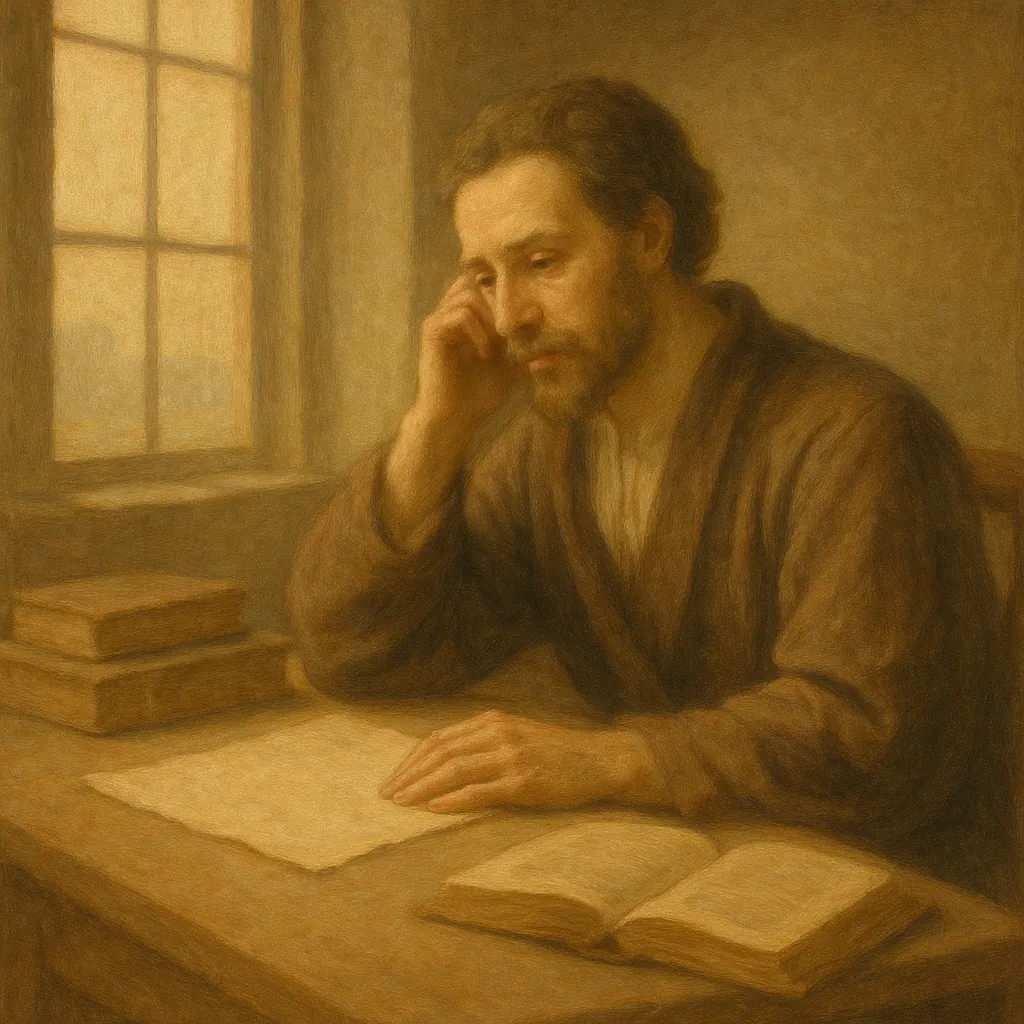 Discover a puzzle with a warm, vintage study scene showing a thoughtful man seated at a wooden desk by a window, surrounded by open pages and stacked books.