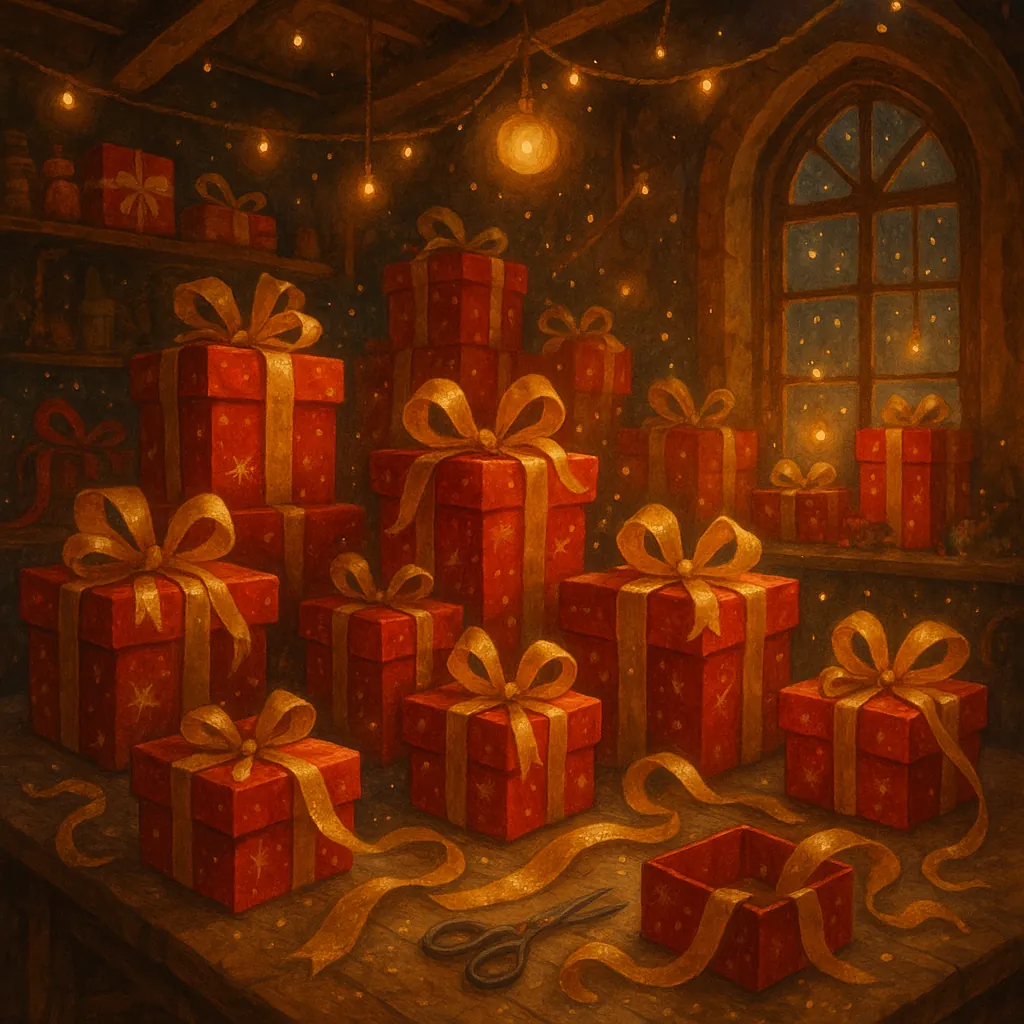 This online jigsaw puzzle features a cozy holiday scene of neatly wrapped gifts and festive decorations, perfect for seasonal or home-themed play in your browse