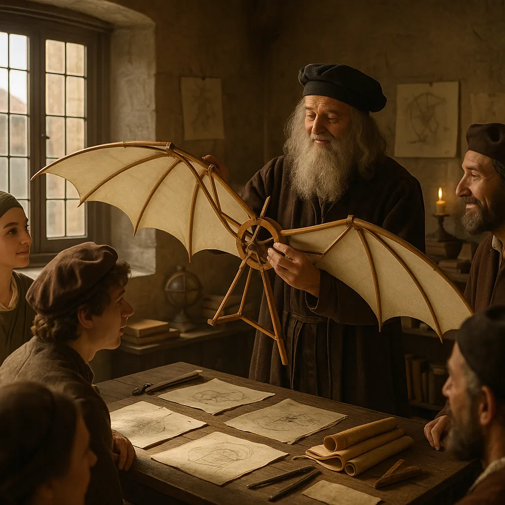 This online jigsaw puzzle features a warm, historical workshop scene focused on invention and art.