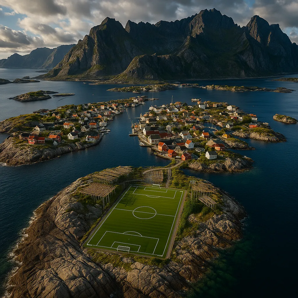 Discover a puzzle with a charming coastal village spread across rocky islets, framed by dramatic, shadowed mountains and calm, deep-blue waters.
